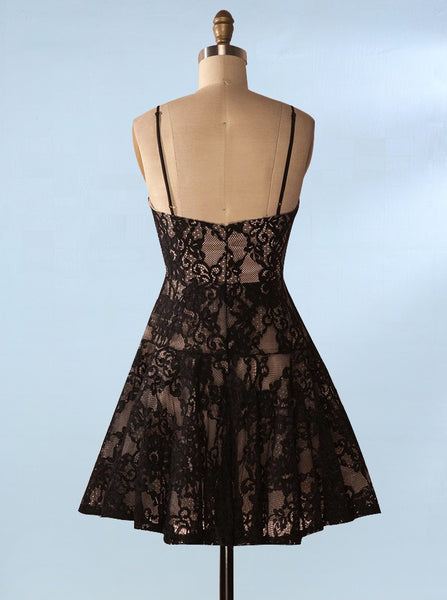 Black Cocktail Dresses,Lace Cocktail Dress,Spaghetti Straps Cocktail Dress,CD00061