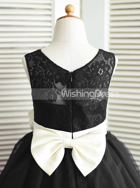 Black Flower Girl Dress,Flower Girl Dress with Bow,Simple Flower Girl Dress,FD00014