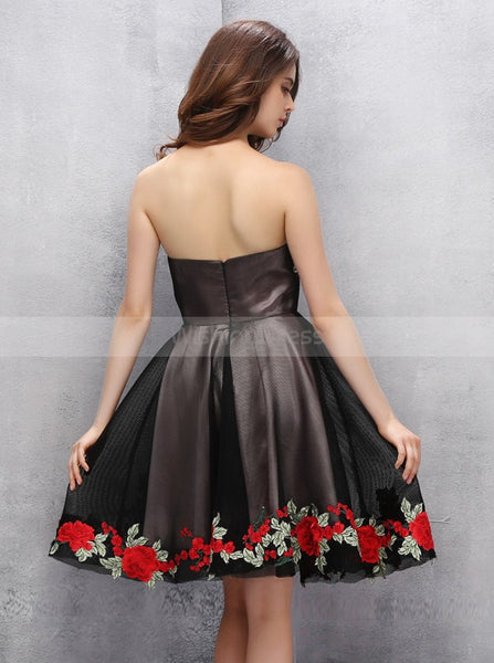 Black Homecoming Dresses,Strapless Homecoming Dress,Elegant Homecoming Dress,HC00110