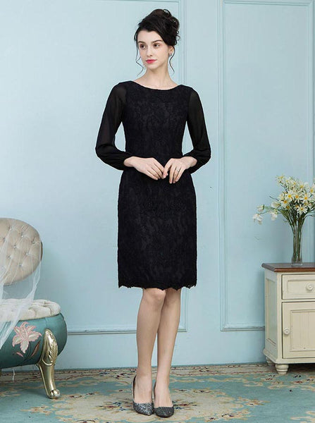 Black Mother of the Bride Dress,Mother Dress with Long Sleeves,Knee Length Mother Dress,MD00008