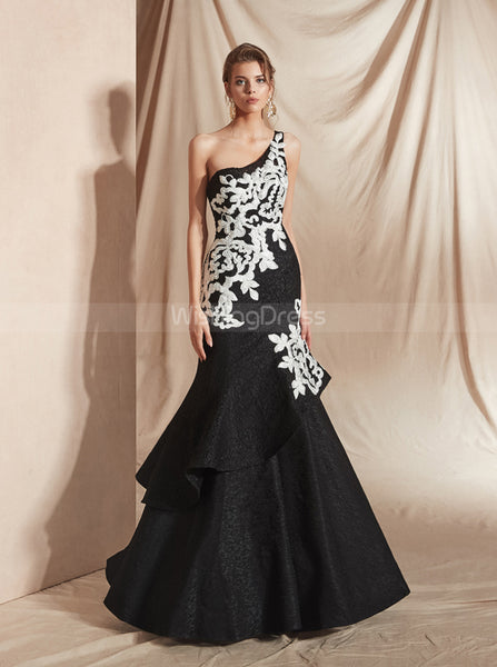 Black One Shoulder Prom Dresses,Mermaid Prom Dress,PD00410