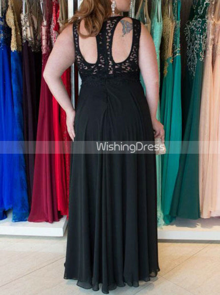 Black Plus Size Prom Dresses,Chiffon Plus Size Prom Dress,Elegant Plus Size Dress,PD00247