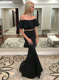 Black Prom Dresses,Two Piece Prom Dress,Mermaid Prom Dress,Off the Shoulder Prom Dress,PD00260