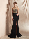 Black Spandex Prom Dresses,Evening Dress with Slit,PD00414