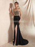 Black Spandex Prom Dresses,Evening Dress with Slit,PD00414