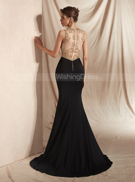 Black Spandex Prom Dresses,Evening Dress with Slit,PD00414