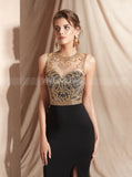 Black Spandex Prom Dresses,Evening Dress with Slit,PD00414