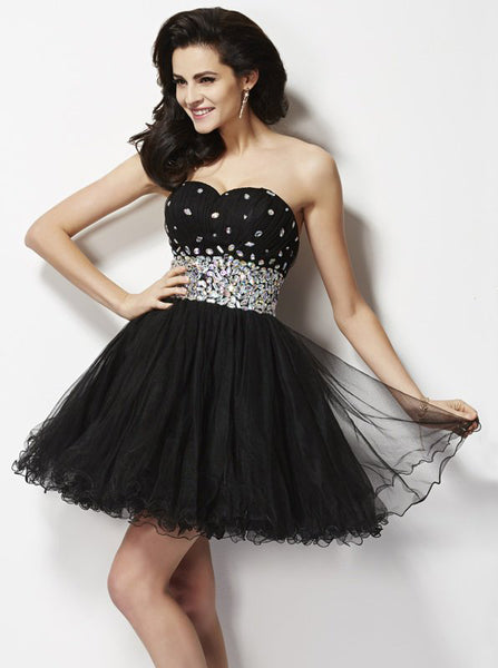 Black Sweet 16 Dresses,Tulle Short Sweet 16 Dress,Strapless Sweet 16 Dress,SW00039