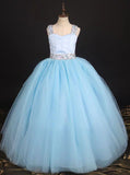 Blue Princess Pageant Gown,Strappy Ball Gown Little Girls Pageant Dress,GPD0034