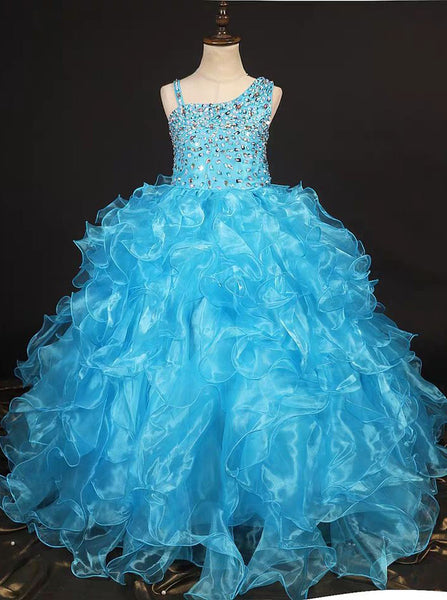 Blue Ruffle Girls Pageant Dresses,Formal Special Occasion Dress for Teens,GPD0021