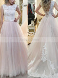 Blush Wedding Dresses,Tulle Bridal Dress,Elegant Wedding Dress,Aline Bridal Gown,WD00068