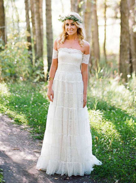 Boho Lace Wedding Dresses,Off the Shoulder Bridal Dress,WD00321