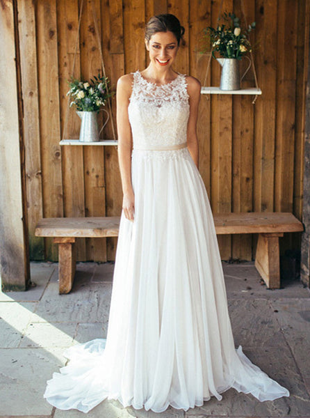 Boho Wedding Dresses,Beach Wedding Dress,Chiffon Bridal Dress,Simple Wedding Dress,WD00059