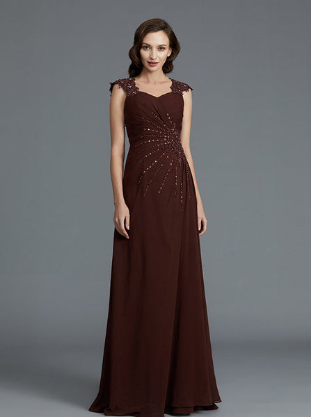 Brown Mother of the Bride Dresses,Long Elegant Mother Dress,Beaded Mother Dress,MD00039