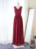 Burgundy Bridesmaid Dress,Chiffon Long Bridesmaid Dress,Elegant Bridesmaid Dress,BD00078