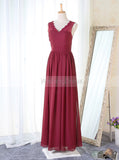 Burgundy Bridesmaid Dress,Chiffon Long Bridesmaid Dress,Elegant Bridesmaid Dress,BD00078