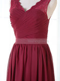 Burgundy Bridesmaid Dress,Chiffon Long Bridesmaid Dress,Elegant Bridesmaid Dress,BD00078