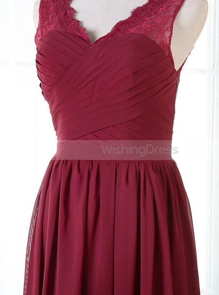 Burgundy Bridesmaid Dress,Chiffon Long Bridesmaid Dress,Elegant Bridesmaid Dress,BD00078