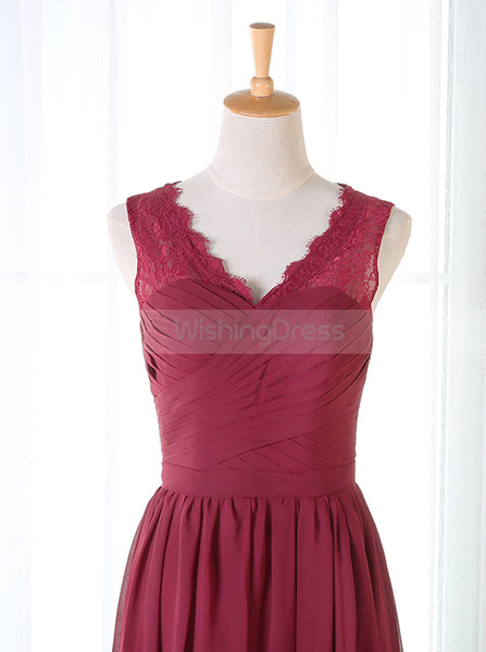 Burgundy Bridesmaid Dress,Chiffon Long Bridesmaid Dress,Elegant Bridesmaid Dress,BD00078