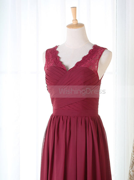 Burgundy Bridesmaid Dress,Chiffon Long Bridesmaid Dress,Elegant Bridesmaid Dress,BD00078