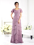 Chiffon Ruffled Mother of the Bride Dresses,Mother Dress with Short Sleeves,MD00054