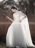 Chiffon Wedding Dress with Sweep-Brush Train,Rustic Wedding Dress,Beach Wedding Dress,WD00505