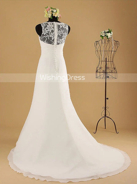 Chiffon Wedding Dress with Sweep Train,Beach Wedding Dress Under $200,WD00556