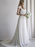 Chiffon Wedding Dresses,Beach Wedding Dress,Off Shoulder Bridal Dress,Floral Bridal Dress,WD00106