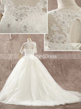 Classic Ball Gown Wedding Dress with Sleeves,Sequined Tulle Bridal Gown,WD00602