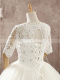 Classic Ball Gown Wedding Dress with Sleeves,Sequined Tulle Bridal Gown,WD00602