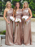 Column One Shoulder Bridesmaid Dress,Sequined Bridesmaid Dress,Long Bridesmaid Dress,BD00032