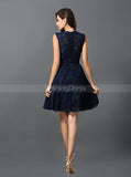 Dark Navy Bridesmaid Dress,Lace Bridesmaid Dress,Short Bridesmaid Dress,BD00240