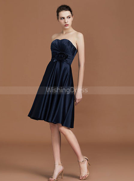 Dark Navy Bridesmaid Dresses,Short Bridesmaid Dress,Sweetheart Bridesmaid Dress,BD00228