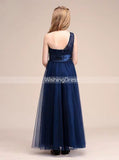 Dark Navy Junior Bridesmaid Dress,One Shoulder Junior Bridesmaid Dress,JB00054