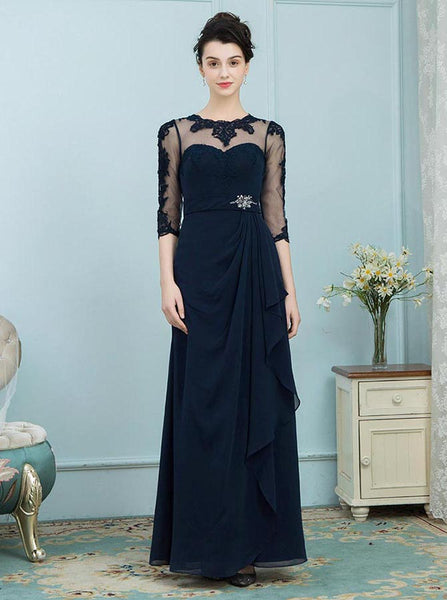 Dark Navy Mother of the Bride Dresses,Mother Dress with Sleeves,Elegant Mother Dress,MD00022