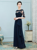 Dark Navy Mother of the Bride Dresses,Mother Dress with Sleeves,Wedding Guest Dress Long,MD00005