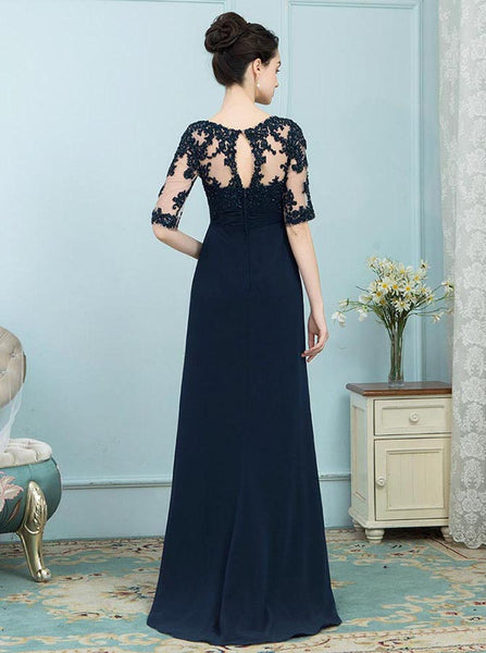 Dark Navy Mother of the Bride Dresses,Mother Dress with Sleeves,Wedding Guest Dress Long,MD00005