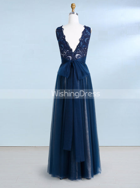 Dark Navy Prom Dresses,Tulle Prom Dress,Floor Length Prom Dress,PD0033 ...