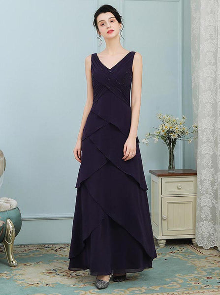 Dark Purple Mother of the Bride Dresses,Ruffled Mother Dress,Full Figure Mother Dress,MD00002