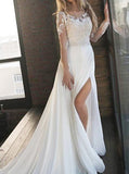 Destination Wedding Dress with Slit,Long Sleeve Wedding Dress,WD00404