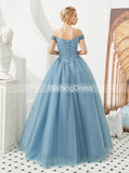 Dusty Blue Prom Gown,Princess Off the Shoulder Ball Gown Dress,PD00456