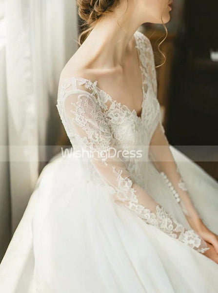 Elegant Ball Gown Wedding Dress,Tulle Bridal Gown With Sleeves,WD00457