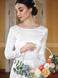 Elegant Soft Satin Wedding Dress with Long Sleeves,Simple Wedding Dress,WD00621