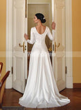 Elegant Soft Satin Wedding Dress with Long Sleeves,Simple Wedding Dress,WD00621