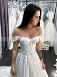 Elegant Wedding Dress With Off the Shoulder Neckline,A-line Bridal Dress,WD00651