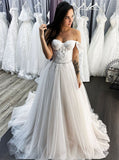 Elegant Wedding Dress With Off the Shoulder Neckline,A-line Bridal Dress,WD00651