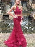 Fitted Prom Dress,Two Piece Prom Dress,Tulle Mermaid Prom Dress,PD00316