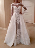 Fitted Wedding Dresses with Long Sleeves,Tulle Wedding Dress with Overskirt.WD00316