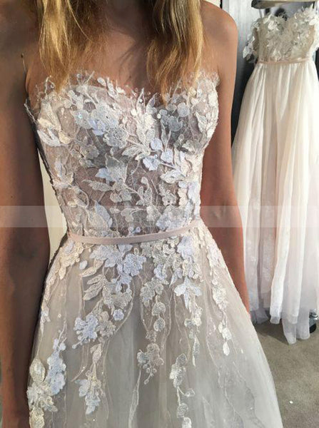 Floral Wedding Dresses,Aline Wedding Dress,Strapless Wedding Dress,Tulle Bridal Dress,WD00193