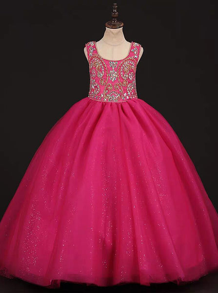 Fuchsia Little Girl Pageant Dresses,Sparkly Little Princess Gown,GPD0038